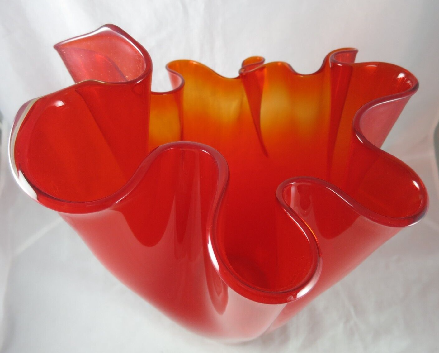 Red Glass Handkerchief Vase Ruffle Translucent Heavy XLarge 15.5"T x 11.5"W 9 Lb eBay