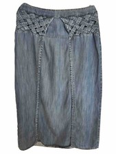 Vintage Y2K Maxi Denim Jean 14 Skirt Boho Western Cowgirl Braided Paneled