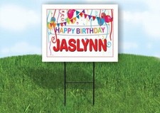 JASLYNN HAPPY BIRTHDAY BALLOONS 18 in x 24 in Yard Sign Road Sign with Stand