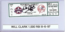 Will Clark Signed Autographed Ticket Rangers 1000 RBI 8-6-97 JSA AX25407