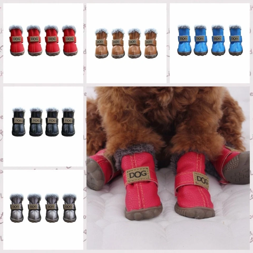 4 Piezas Botas de Nieve para Mascotas Impermeables Invierno Mascota Perro Zapatos Cálidos de Piel Antideslizantes Foto 4 de 4