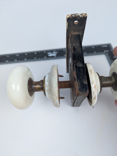 Complete White Porcelain Door Knob & Cast Iron Rim Lock Set - Picture 11 of 13