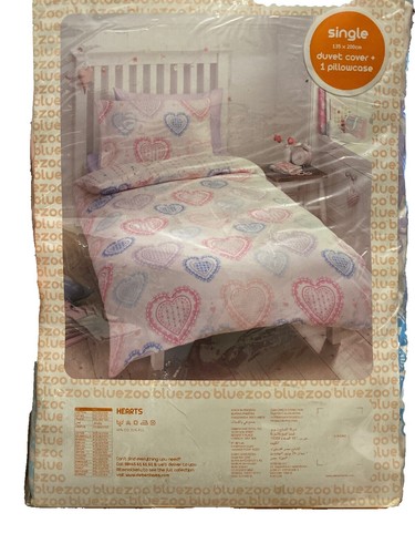 New Blue Zoo Single Hearts Duvet Cover Pillowcase