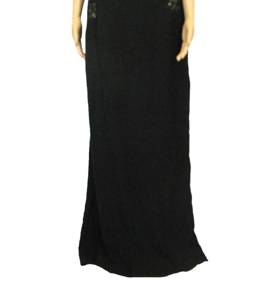 Vestido TADASHI SHOJI 8 Negro Sin Mangas Desnudo Recorte Copo de Nieve Racimos Cuentas Foto 3 de 4