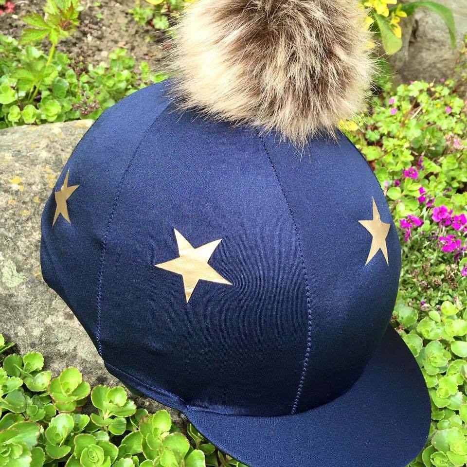 SXC Branded Stunning Faux Fur Pom Pom Riding Hat Silk Cover Lycra