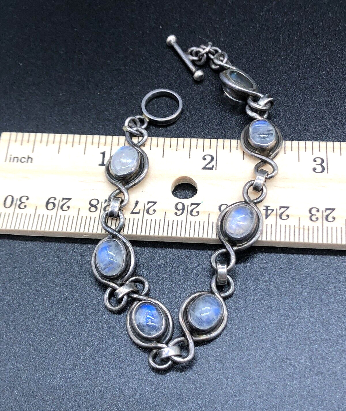 Rainbow Moonstone Sterling Silver Toggle Bracelet… - image 7