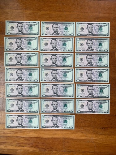 Twenty (20) $5 US Bills in Sequential Order-2021