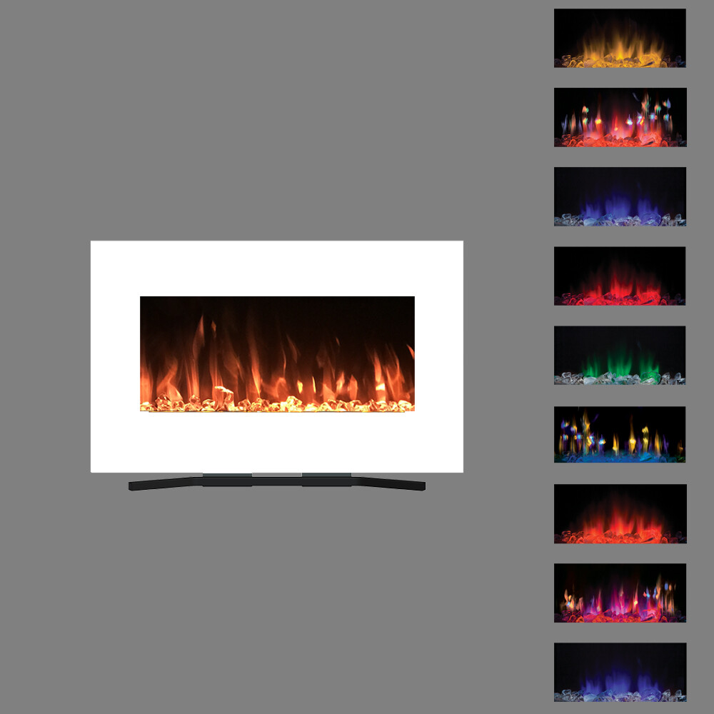 2022 LLAMAS LED 7 COLORES VIDRIO BLANCO TRUFLAME MONTADO EN PARED PLANA FUEGO ELÉCTRICO