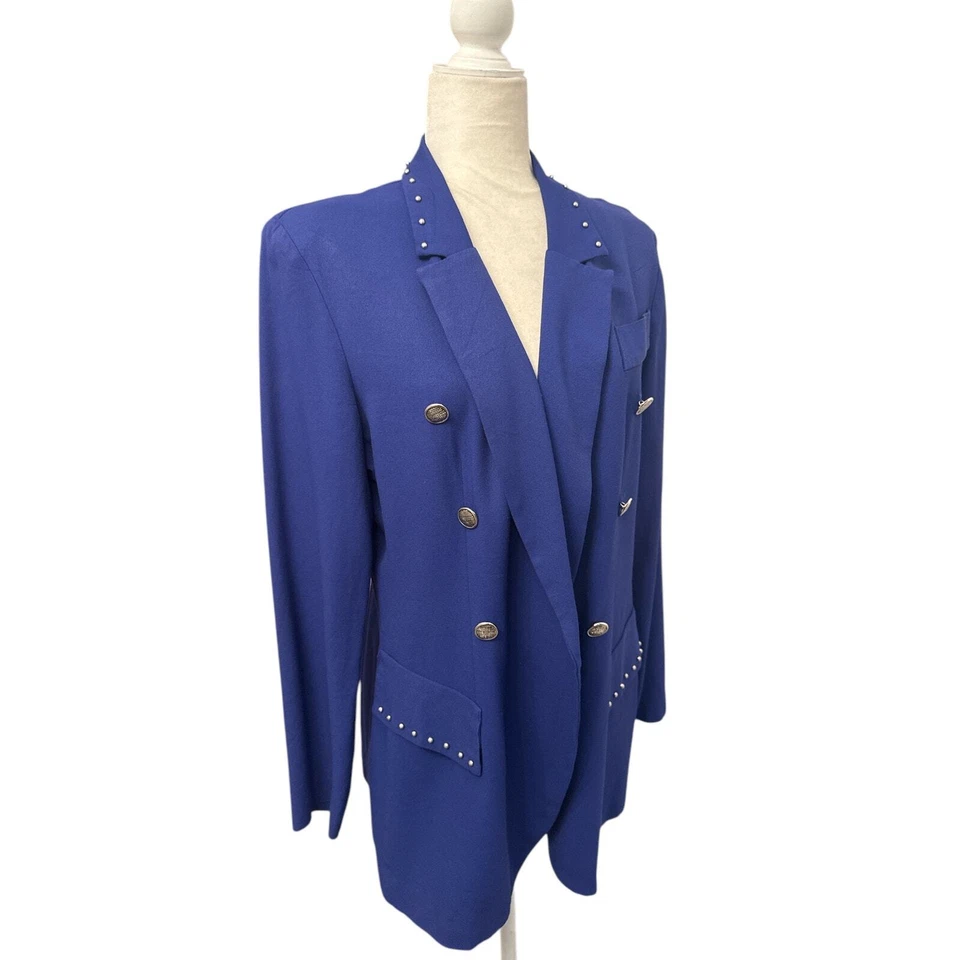 Blazer chaquetas Lew Magram para mujer vintage años 90 pechos delanteros azul talla grande Foto 3 de 4