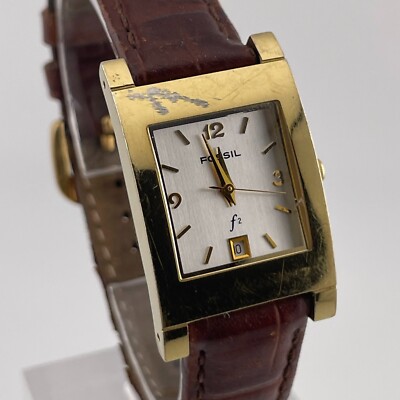 VTG Fossil F2 Gold Tone Rectangle Dial Date Indicator Crystal Accent Watch Fossil F2 Watch Women Silver Gold Two Tone Rectangle Date  main image 3