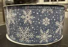 Kirkland Christmas Wire-Edged Snowflakes Blue Ribbon, Width 2.5" Length 50 Yrds