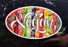 VEGAN 6" x 3.5" Die Cut Sticker Oval Decal  Fruits Vegetables Vegetarian