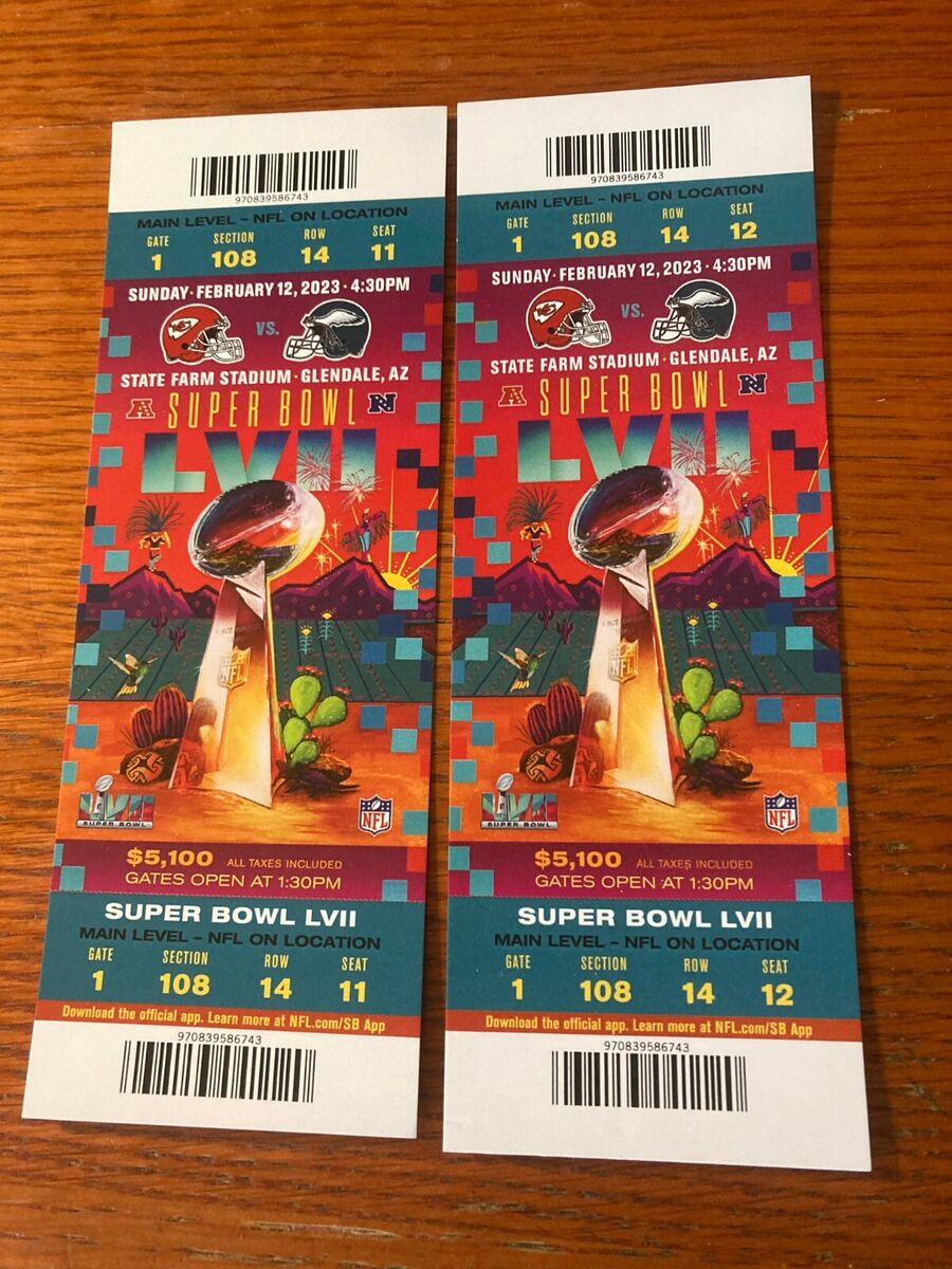 TWO TICKETS Side by Side 50 Yard Seats SUPER BOWL LVII 57 Ticket 2023  REPLICA