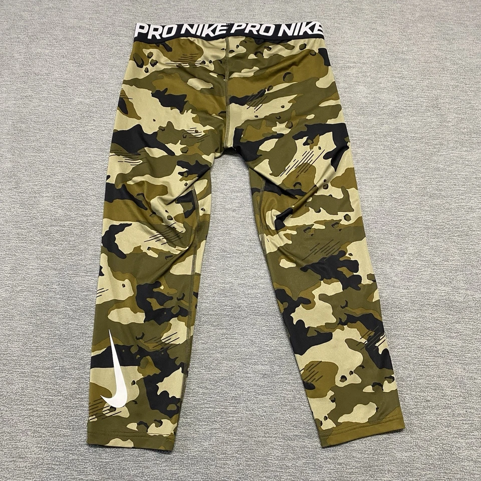 Pantalones Nike DriFit Pro Medianos 3/4 Medias de Entrenamiento Verde Negro Camuflaje Gimnasio Fútbol Foto 2 de 4