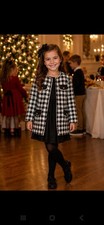 Blueberi Boulevard Girls 6X Black/White Houndstooth Tweed Coat