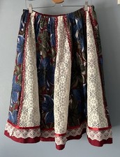 VTG 70s Carefree Fashions Autumn Boho Patchwork Panel MIDI Skirt L