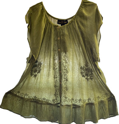 New with Tags Plus size 3X  Green~ Acid wash Bohemian Blouse