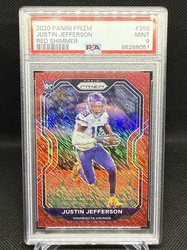 2020 Panini Prizm Justin Jefferson Rookie RC Red Shimmer /35 Vikings PSA 9