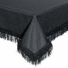 Tischdecke Tischtuch Tischunterlage 140x280 cm schwarz mit Fransen Tischw&auml;sche