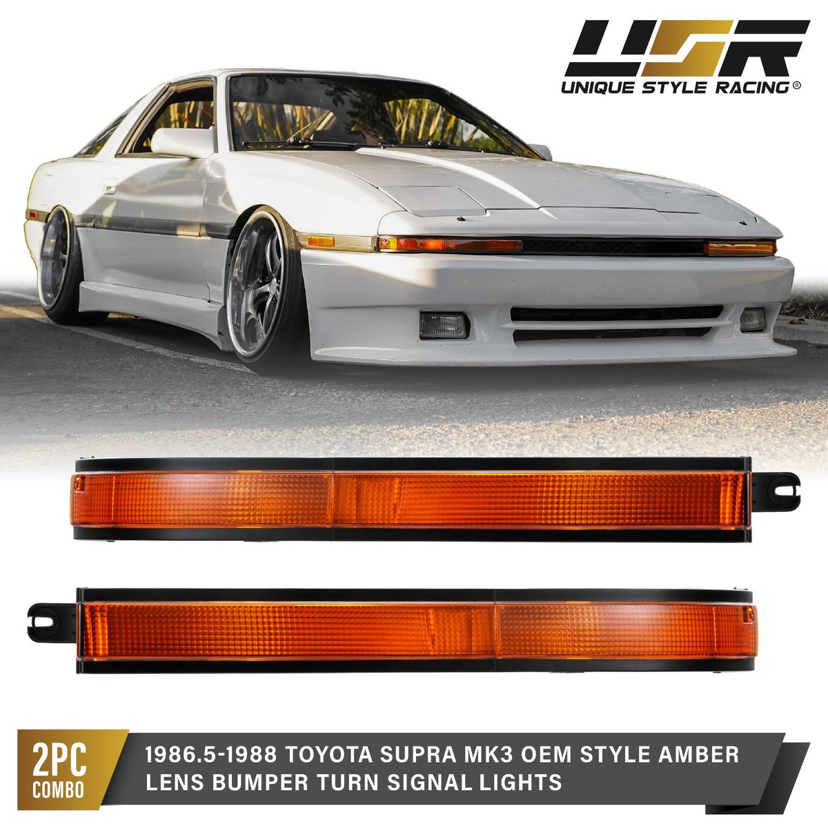 OE Replacement Amber Frosted Front Bumper Lights For 1986-1988