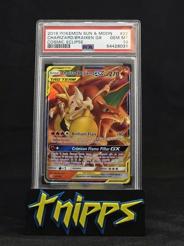 2019 Pokémon Cosmic Eclipse Charizard & Braixen GX 22 Tag Team GEM MINT PSA 10