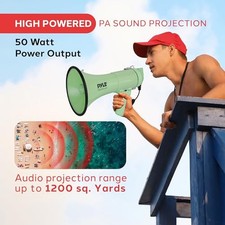PYLE 50W MEGAPHONE BULLHORN - PORTABLE, AUTOMATIC SIREN  ADJUSTABLE - GREEN