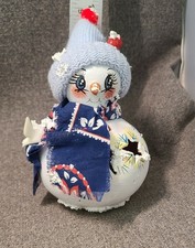 6  Snowman with Bird Blue Hat  Scarf, Flocking Gourd Hand Painted