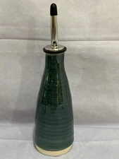 Handmade Pottery Table Olive Oil Dispenser Bottle Glaze BK Peace of Earth Unique
