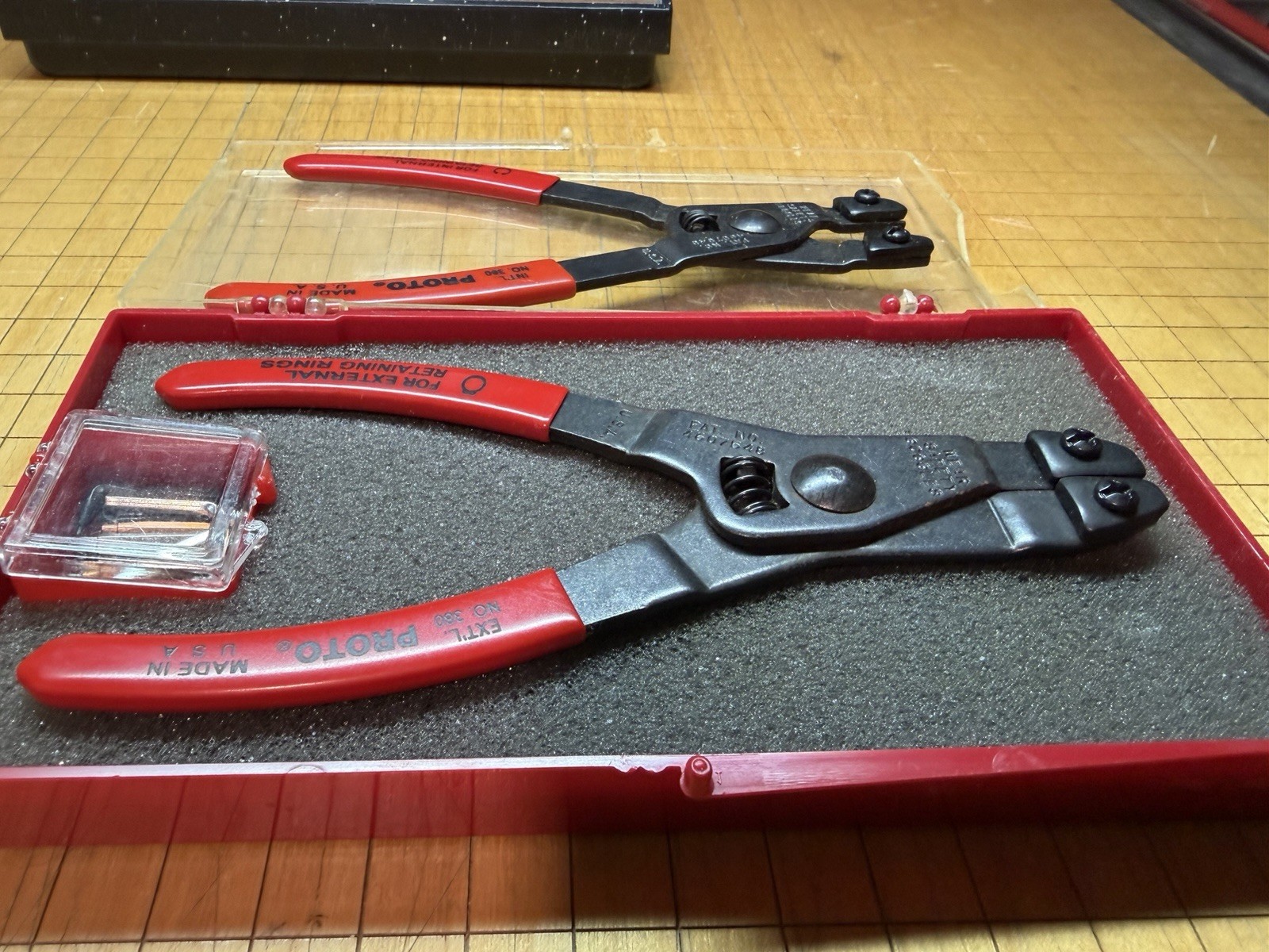 Vintage Proto No. 380 Retaining Ring Snap Plier Kit USA - 2-Tool Set Case & Tips image 2
