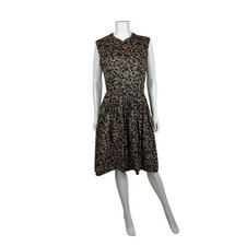 Vintage 60s Floral Dress Womens Medium Dark Groovy Print Sleeveless Fit & Flare