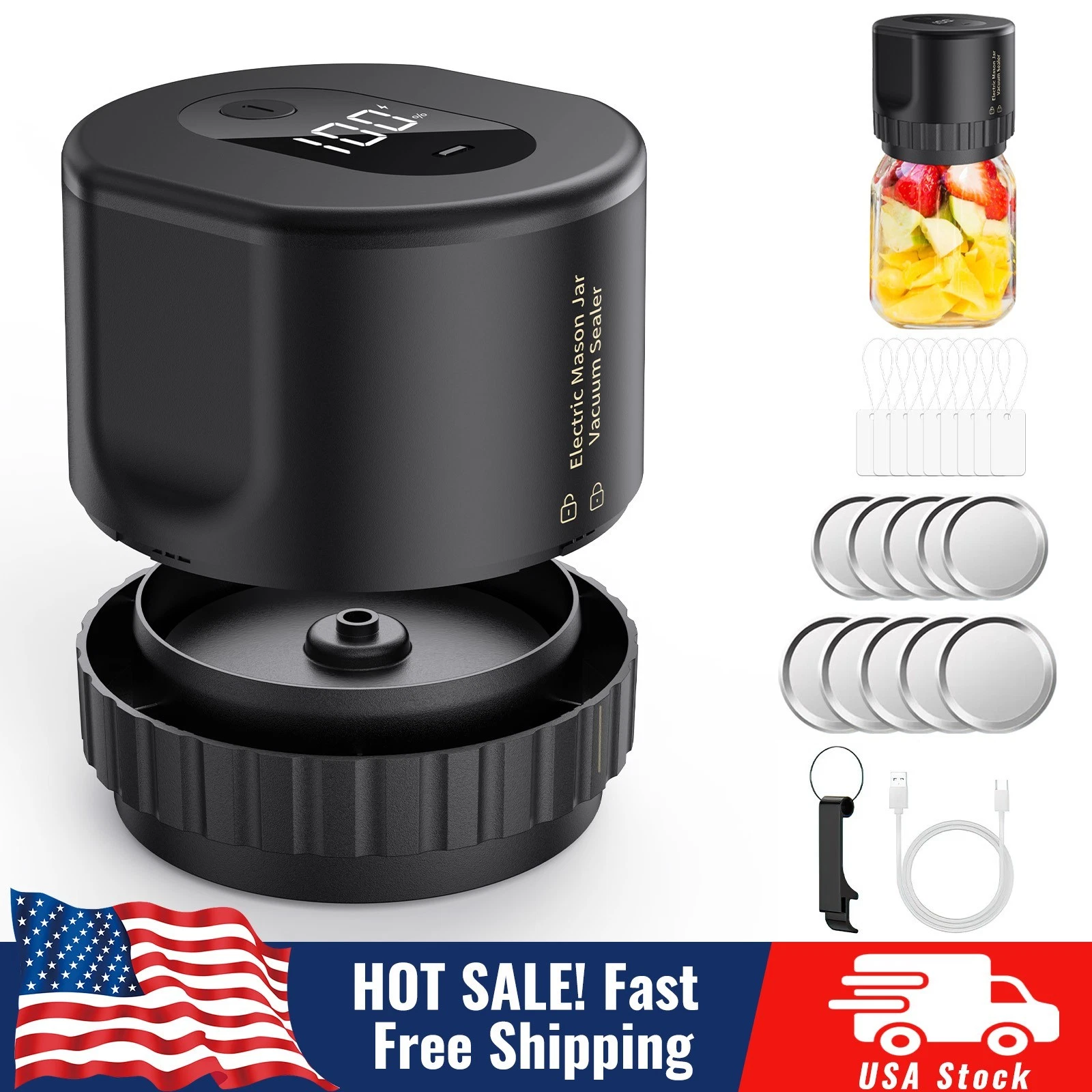 Mason Jar Vacuum Sealer 3 in 1 Electric Mason Jar Vacuum Sealer Kit Black
Opens in a new window or t