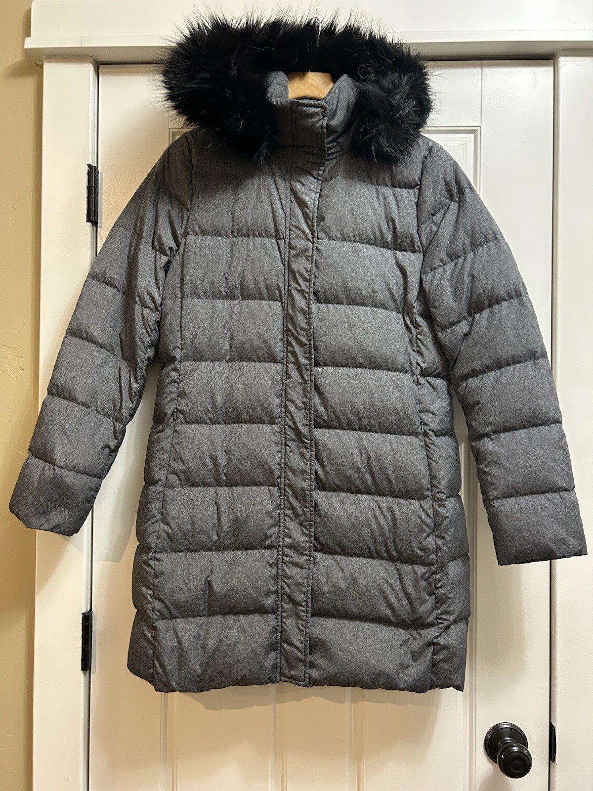 Lands End Women S/T S T 6-8 Long Hooded Down Coat Jacket Warm Puffer Gray  C2