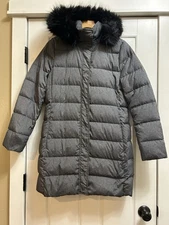 Lands End Women S/T S T 6-8 Long Hooded Down Coat Jacket Warm Puffer Gray  C2