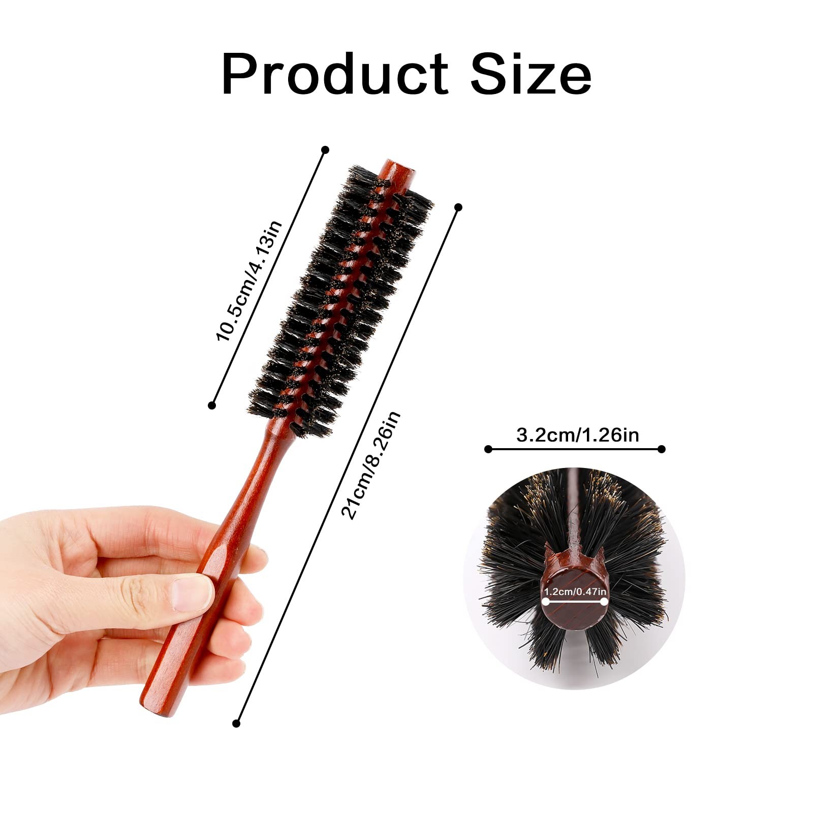 Small Boar Bristle Hair Brush, Portable Round Natural Bristle Travel Brush wi...