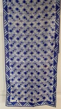 Vtg Vera Neumann Blues  White Geometric 42x14  Acetate Scarf, Japan