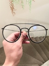 New Ray Ban Double Bridge Round Metal RB3647-N 3647 Black Clear Lens Size 51/22