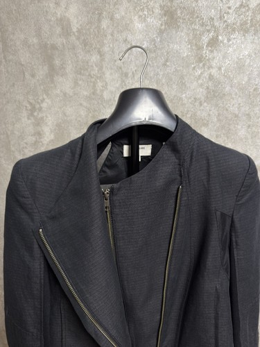 Helmut Lang Womens Black Asymmetrical Zipper Cotton Linen Jacket Size M - Bild 3 von 14