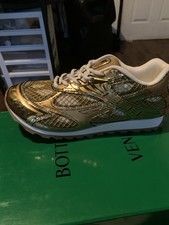 Bottega Veneta Men's Low Top Lace-Up Athletic Sneakers Gold Green