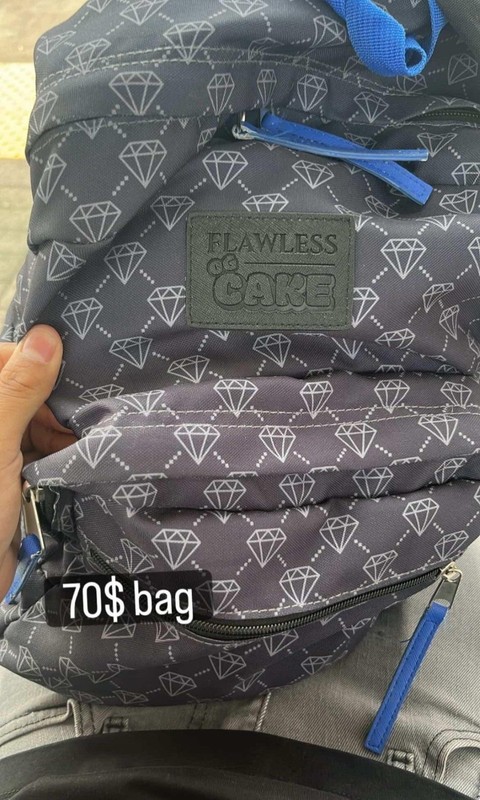 Flawless Cake Unisex  Gray/Blue Geometric Diamond Backpack Zip Closure