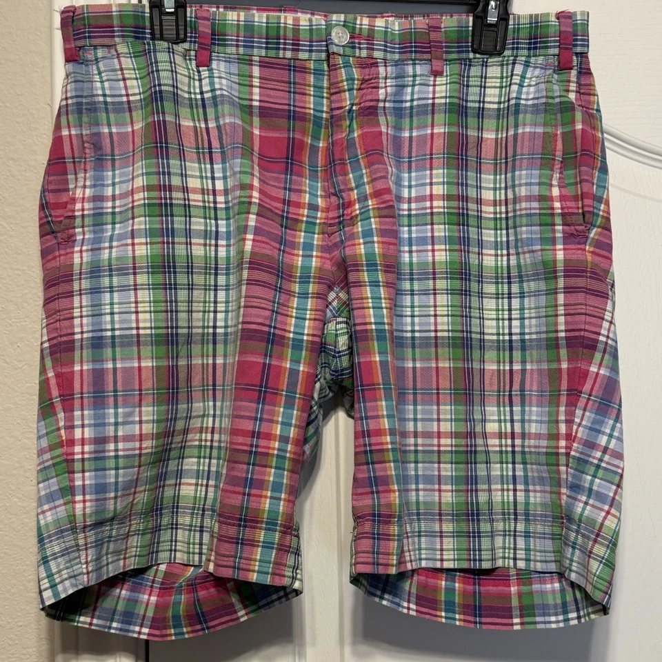 Pantalones Cortos Polo Ralph Lauren Para Hombre 32 India Madras Algodón Rosa Cuadros Preppy Costero Foto 2 de 4