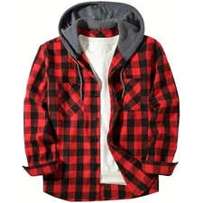 Men's Hooded Flannel Shirt Jacket-Quilted Lined Button-Up Warm & Breathable
