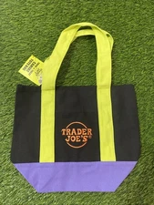 Trader Joes Halloween Trick Or Treat Mini Canvas Tote Bag - Black/purple/green