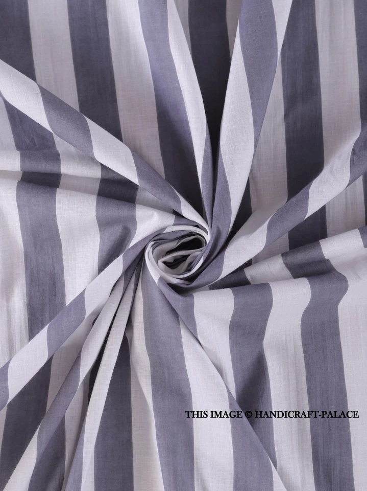 Cotone Grigio 1.5 " Strisce a Righe su Bianco Tessuto Stampa 4.6m Abito India - Immagine 3 di 4