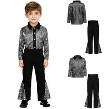 Kids Boys Outfits Disco Set Shiny Costume Outwear Festival 2Pcs Outfit Cosplay