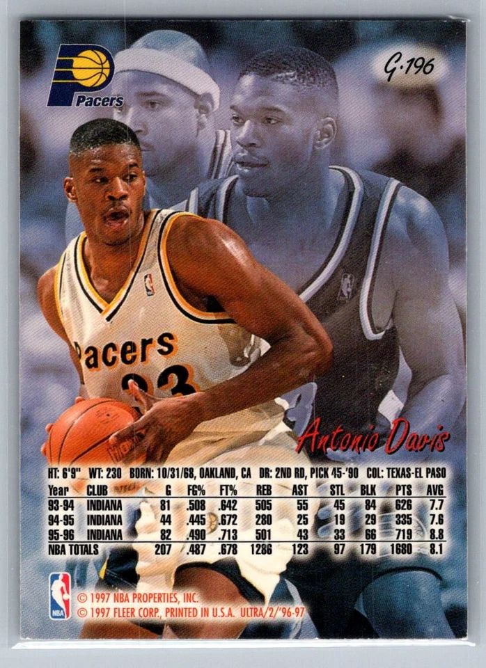 1996-97 Ultra #G-196 Antonio Davis Gold Medallion Indiana Pacers - Image 2 of 2