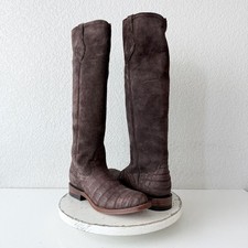 Rod Patrick Womens Tall Boots Chocolate Suede Caiman Leather Size 10 AAA