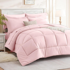 Luxury California King Comforter Set - 7 Piece Ultra Soft Pink Bedding Set