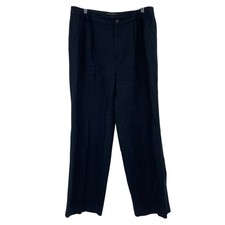 Banana Republic Size 12 Black Palma Pleated Straight Leg Linen Pant 579857