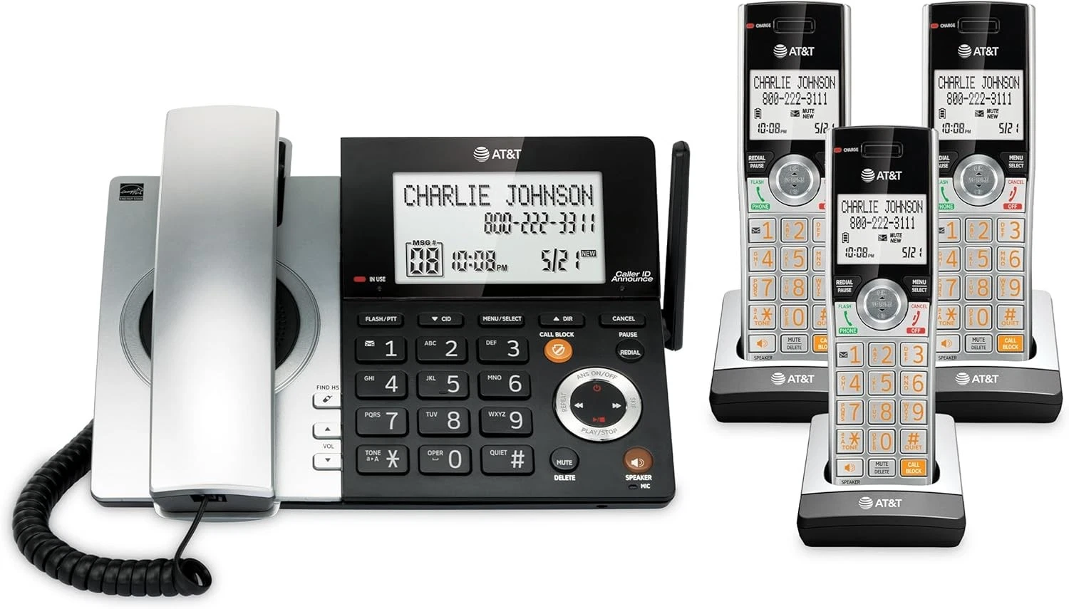 DECT 6.0 Corded/Cordless Answering System with Caller ID - Thumbnail 3