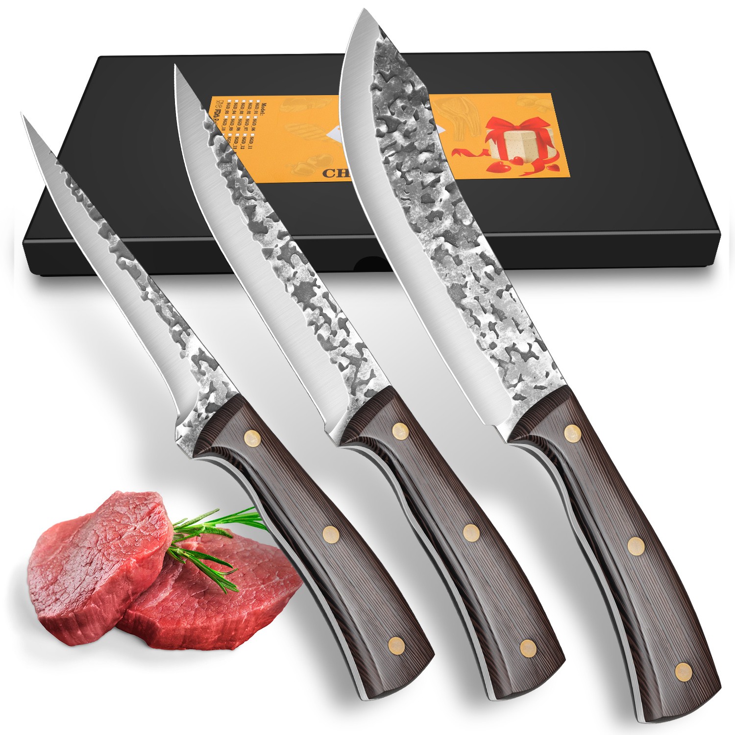 3 Pcs Boning Knives Set Butcher Knife Slaughter Knife High Carbon Steel Cleaver 